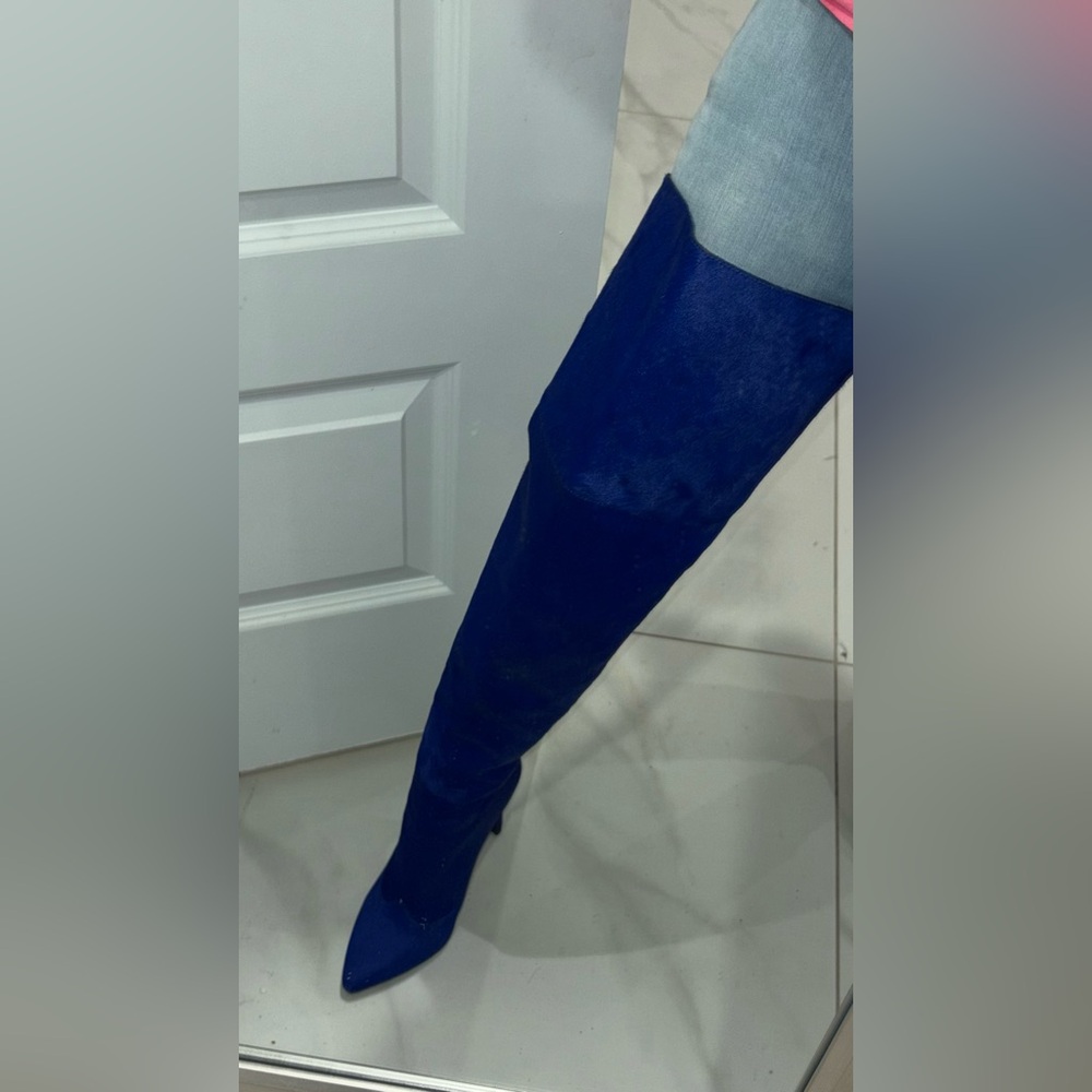 JENNIFER LEE  Royal Blue Over-the-Knee Boots CALFSKIN - Picture 2 of 8